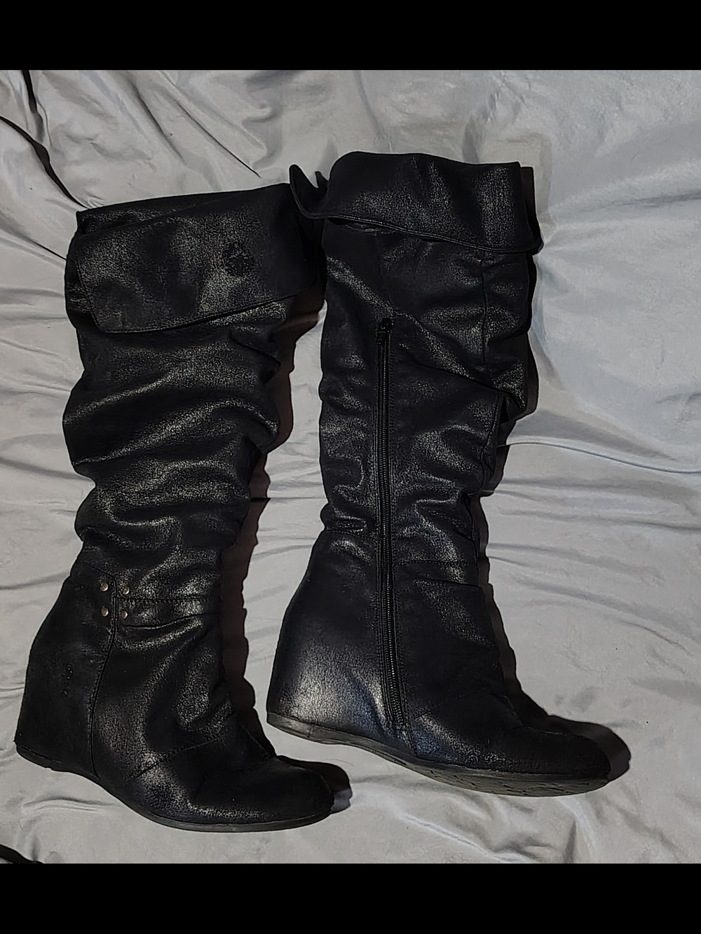 Baretrap Black Women's Mid-Calf Slouch Wedge Zip Boots - Sz 7